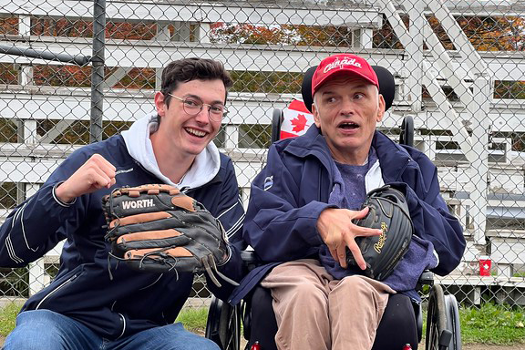 Two men ready to play softball