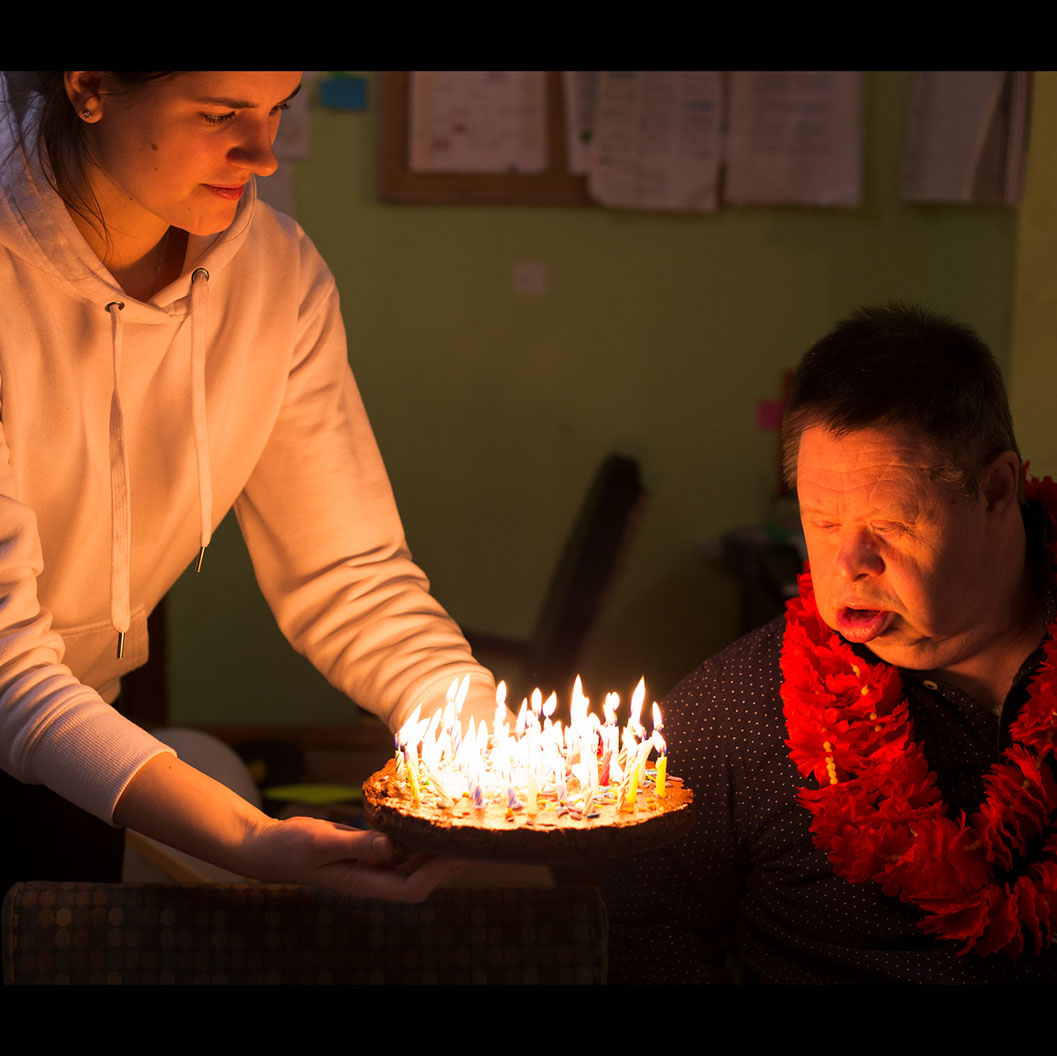 Birthday celebration with a cake and candles